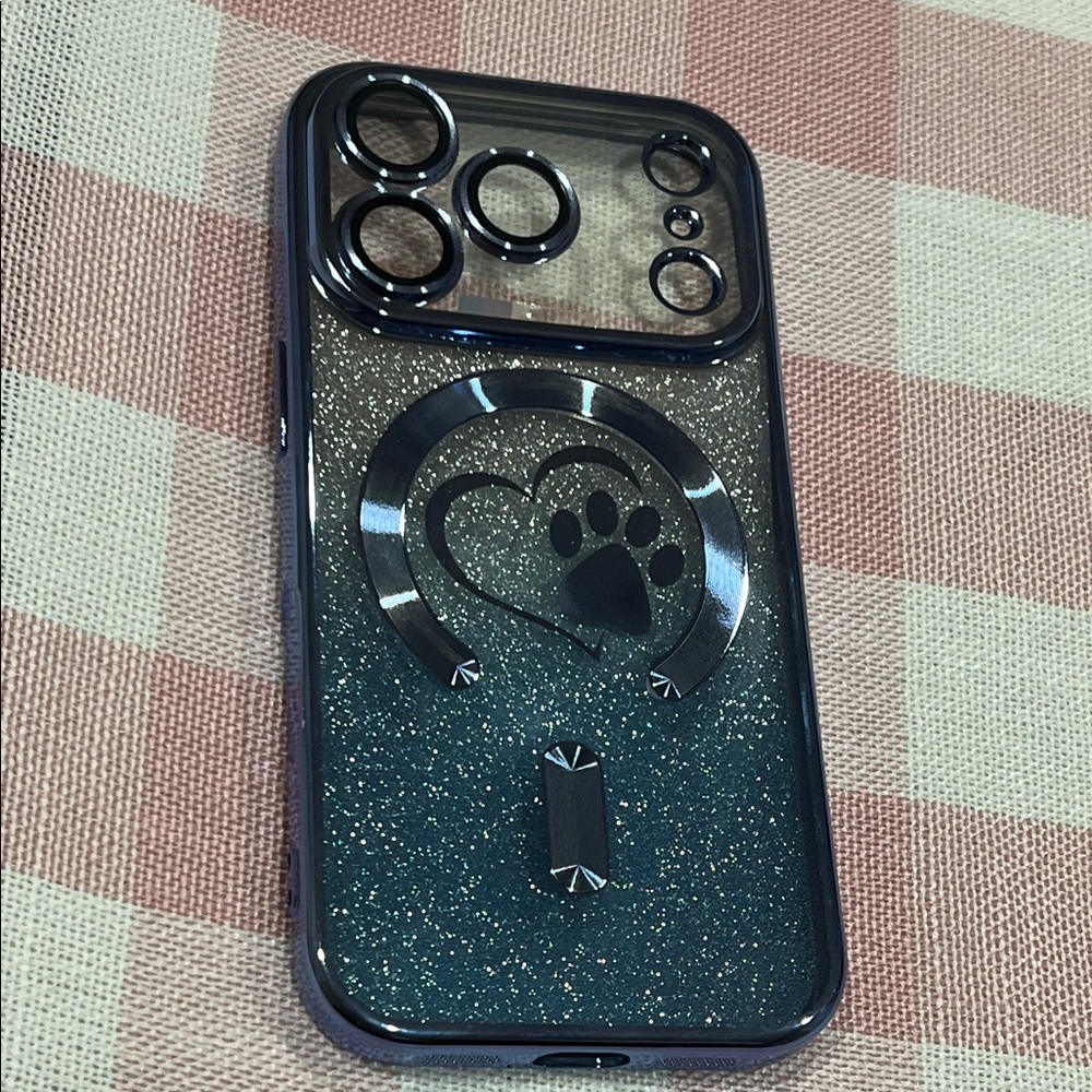 Iphone 17 pro Glitter Paw Print Phone Case  - Blue new